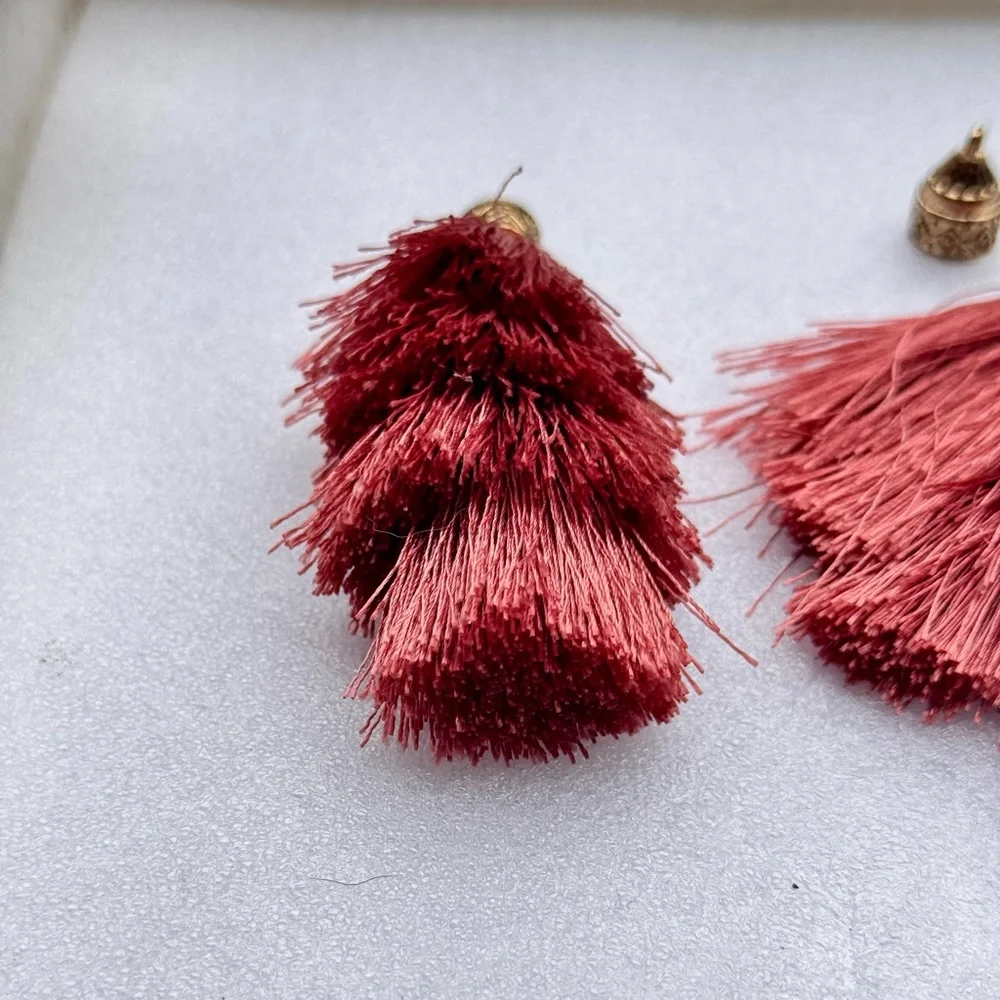 2 TIERED TASSELS for Earrings Keychains Crafts Sewing & More! Mauve & Gold 3.5”